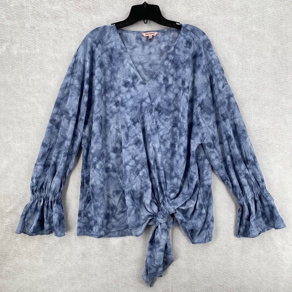 STUNNING Juicy Couture‎ Blouse Womens XXL Crepe Gauzy Front Knot Top Flowy 2XL - Picture 1 of 14
